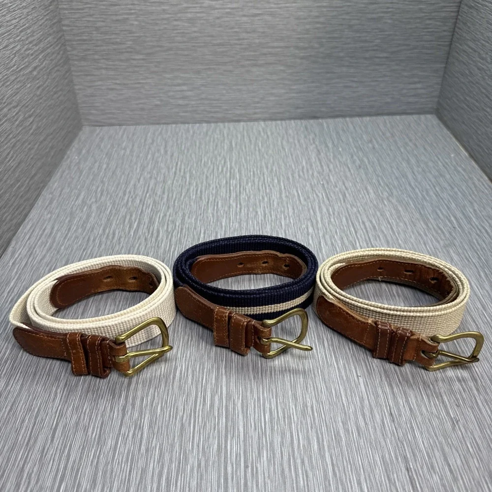 Coach Women's Leather Linen Belts Lot of 3 Tan Navy Cream Size‎ 40 Large L